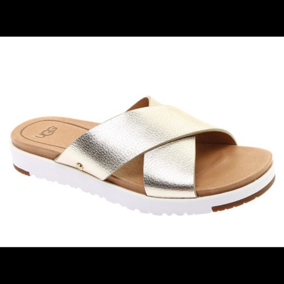 gold ugg slides